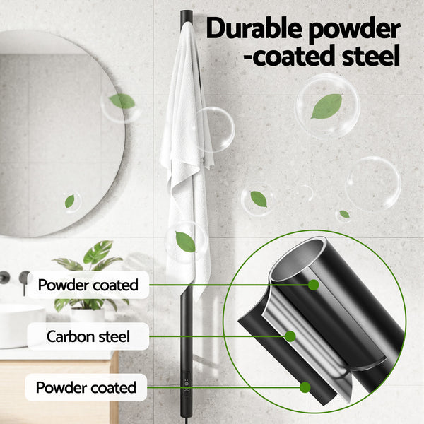 Devanti Heated Towel Rail with Timer Vertical Electric Heater Warmer Rack Black Awezingly