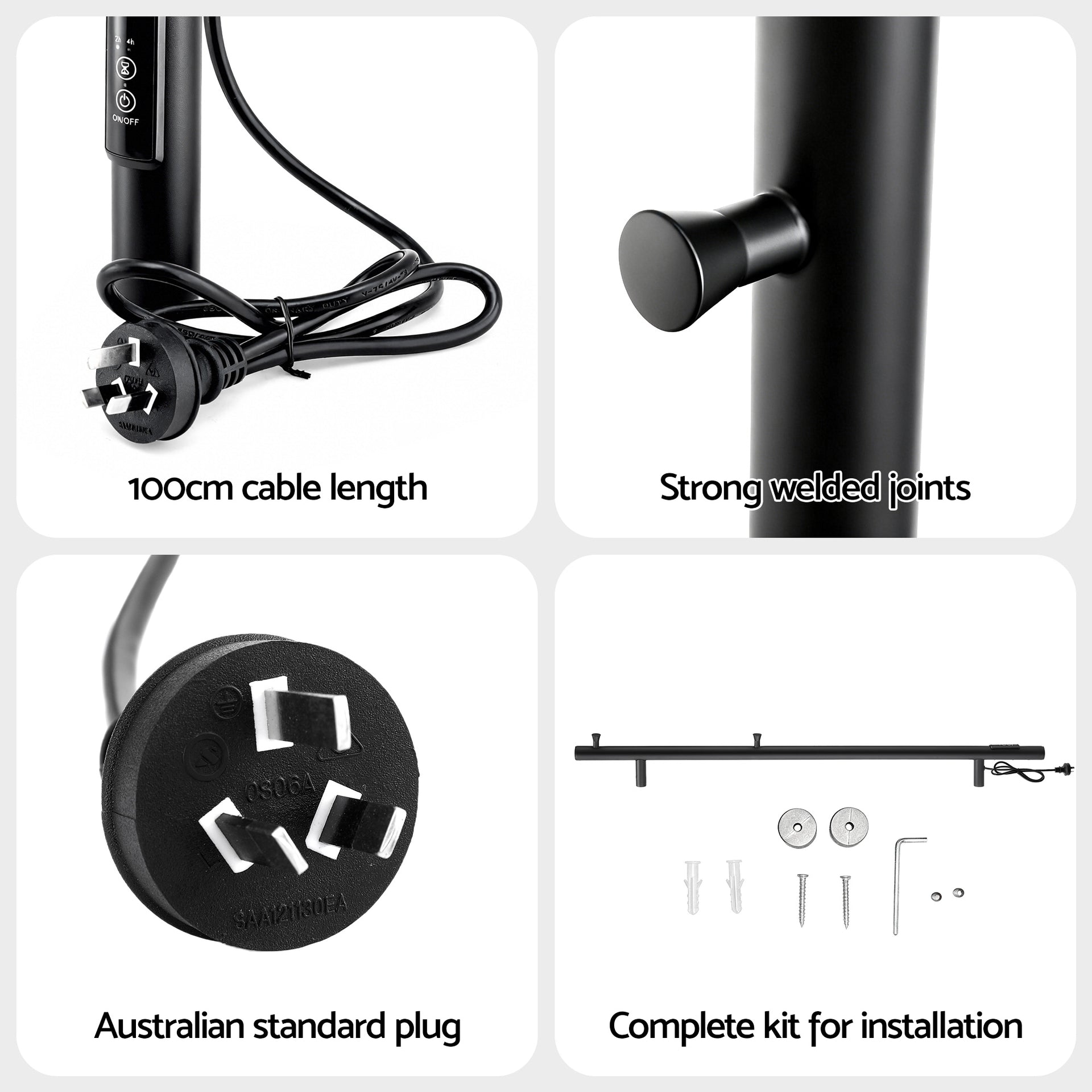 Devanti Heated Towel Rail with Timer Vertical Electric Heater Warmer Rack Black Awezingly