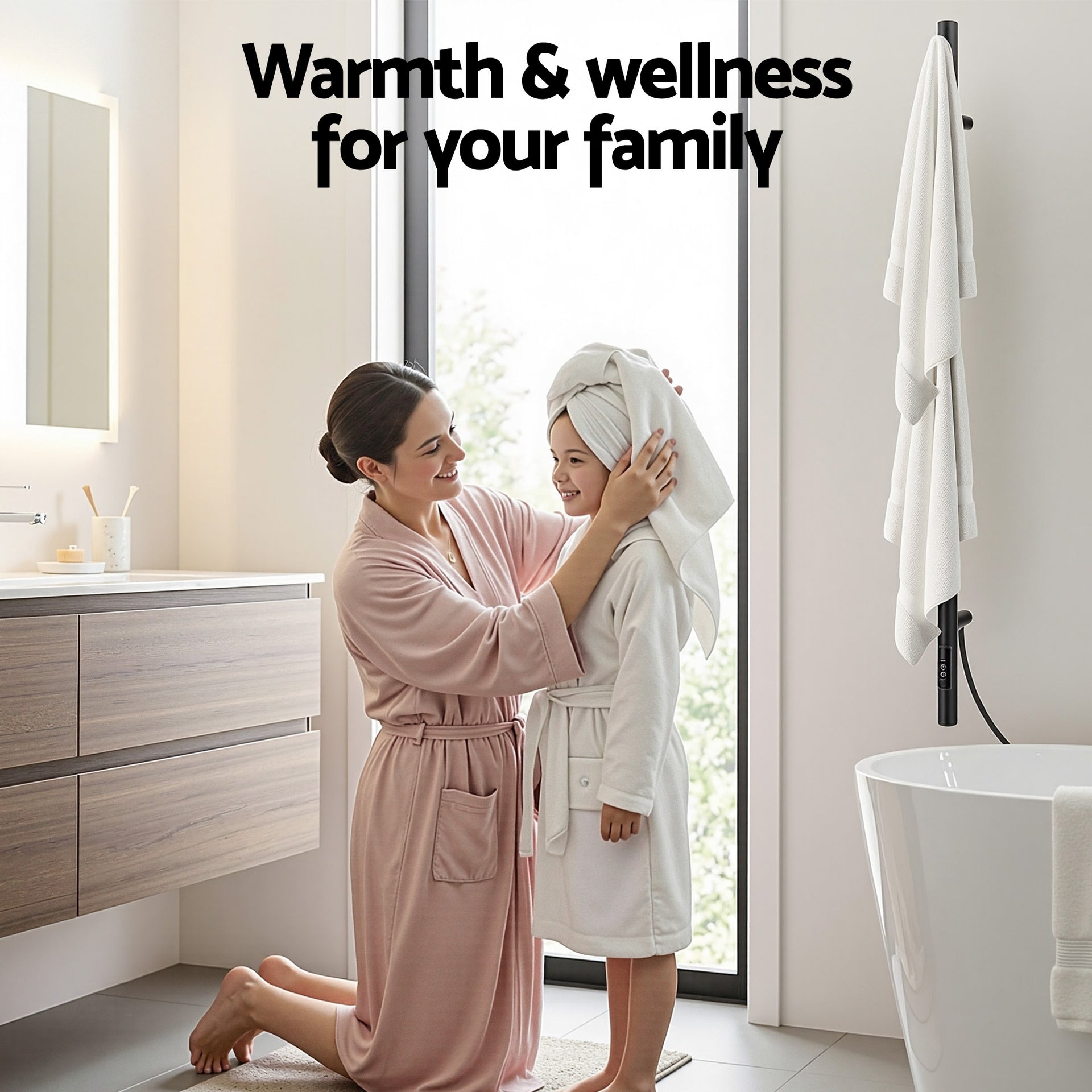 Devanti Heated Towel Rail with Timer Vertical Electric Heater Warmer Rack Black Awezingly