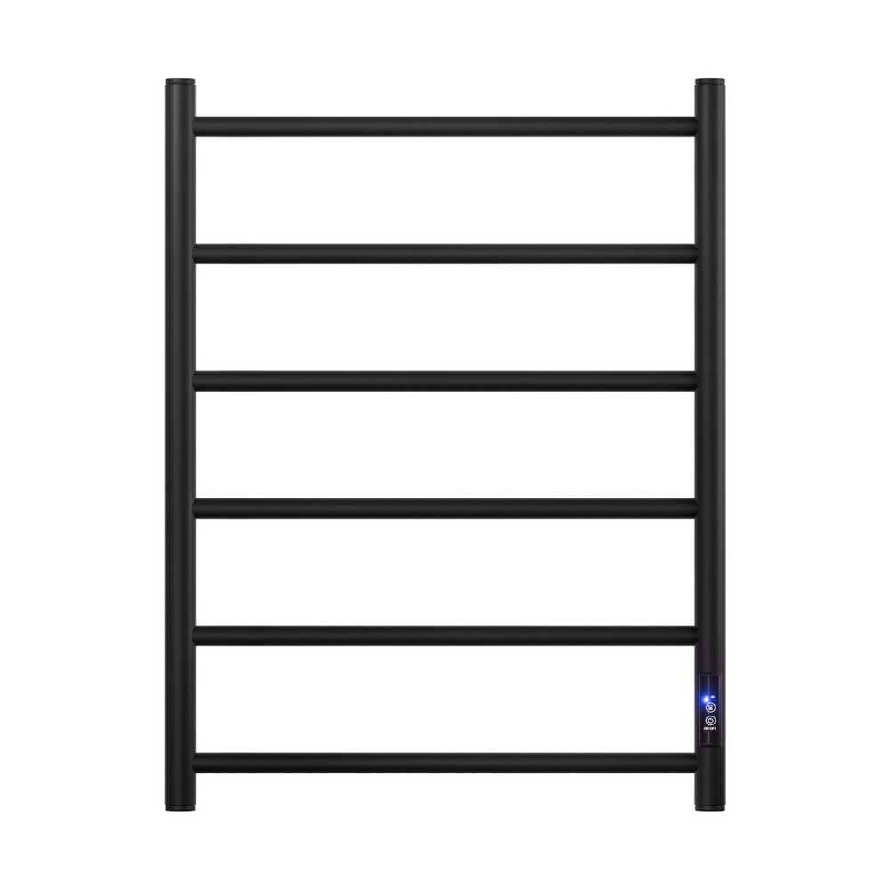 Devanti Heated Towel Rail 6 Round Bars  with Timer Electric Heater Warmer Rack Devanti