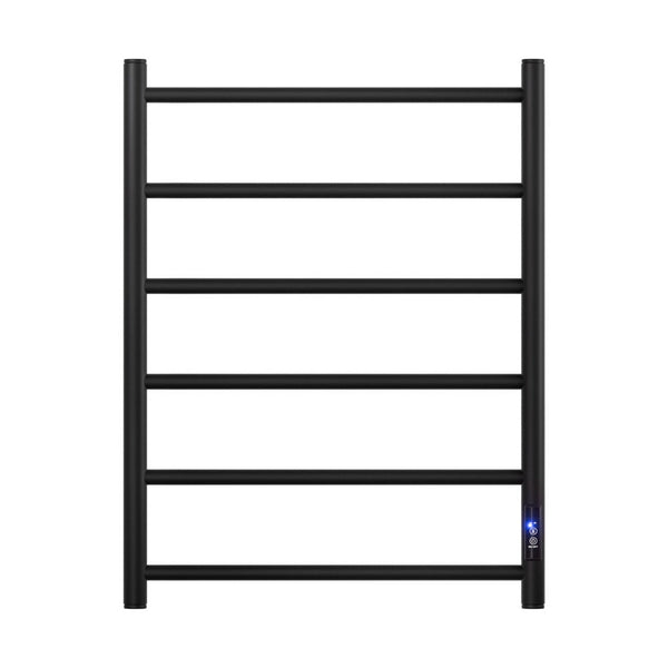 Devanti Heated Towel Rail 6 Round Bars  with Timer Electric Heater Warmer Rack Devanti