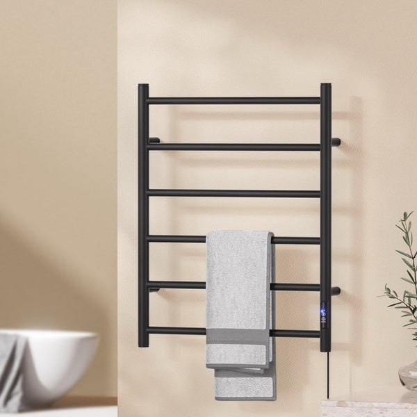 Devanti Heated Towel Rail 6 Round Bars  with Timer Electric Heater Warmer Rack Devanti