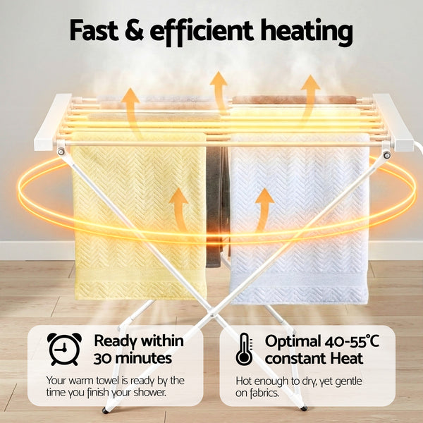 Devanti Heated Towel Rail Electric Clothes Airer Foldable Drying Rack 8 Bars