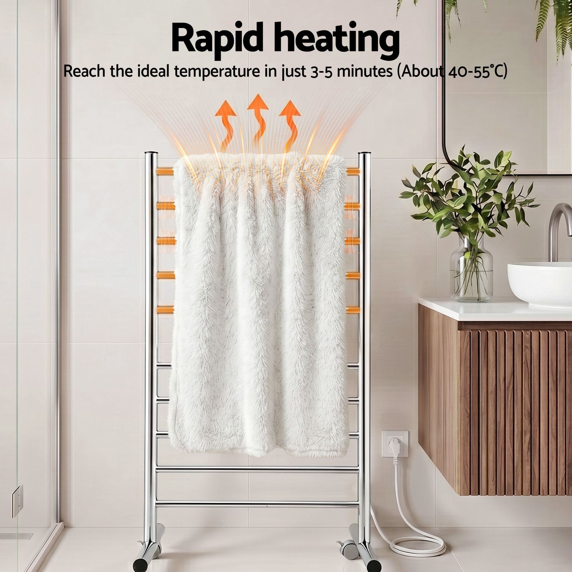 Devanti 10-Bar Freestanding Heated Towel Rail 3-5 Mins Fast Heating Electric Towel Warmer for Bathroom Winter Drying Stainless Steel Plug In 100W Awezingly