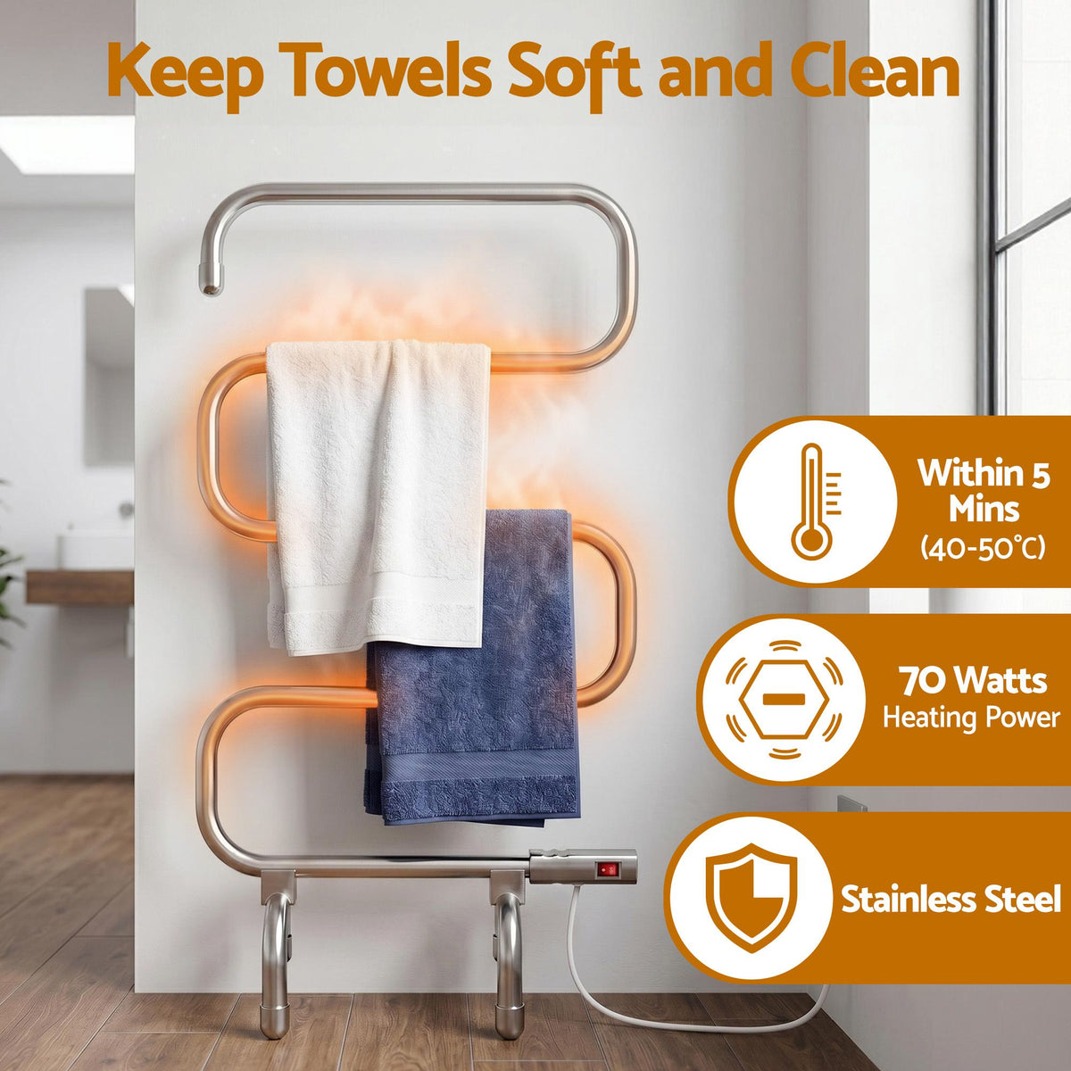 Devanti Electric Heated Towel Rail Rack 5 Bars Freestanding Clothes Dry Warmer Awezingly