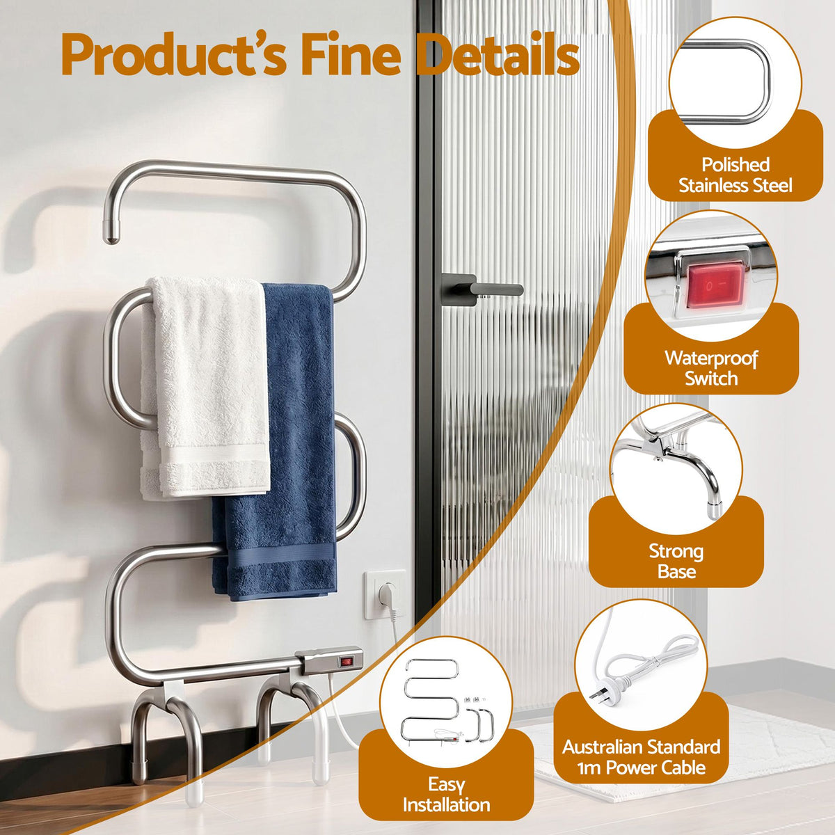 Devanti Electric Heated Towel Rail Rack 5 Bars Freestanding Clothes Dry Warmer Awezingly