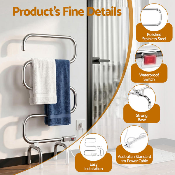 Devanti Electric Heated Towel Rail Rack 5 Bars Freestanding Clothes Dry Warmer Awezingly
