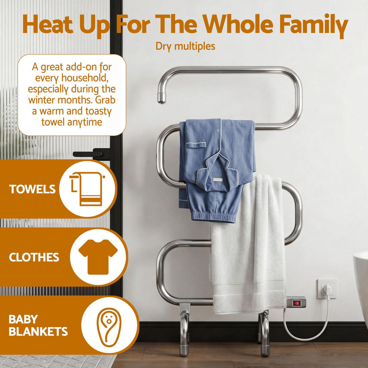 Devanti Electric Heated Towel Rail Rack 5 Bars Freestanding Clothes Dry Warmer Awezingly