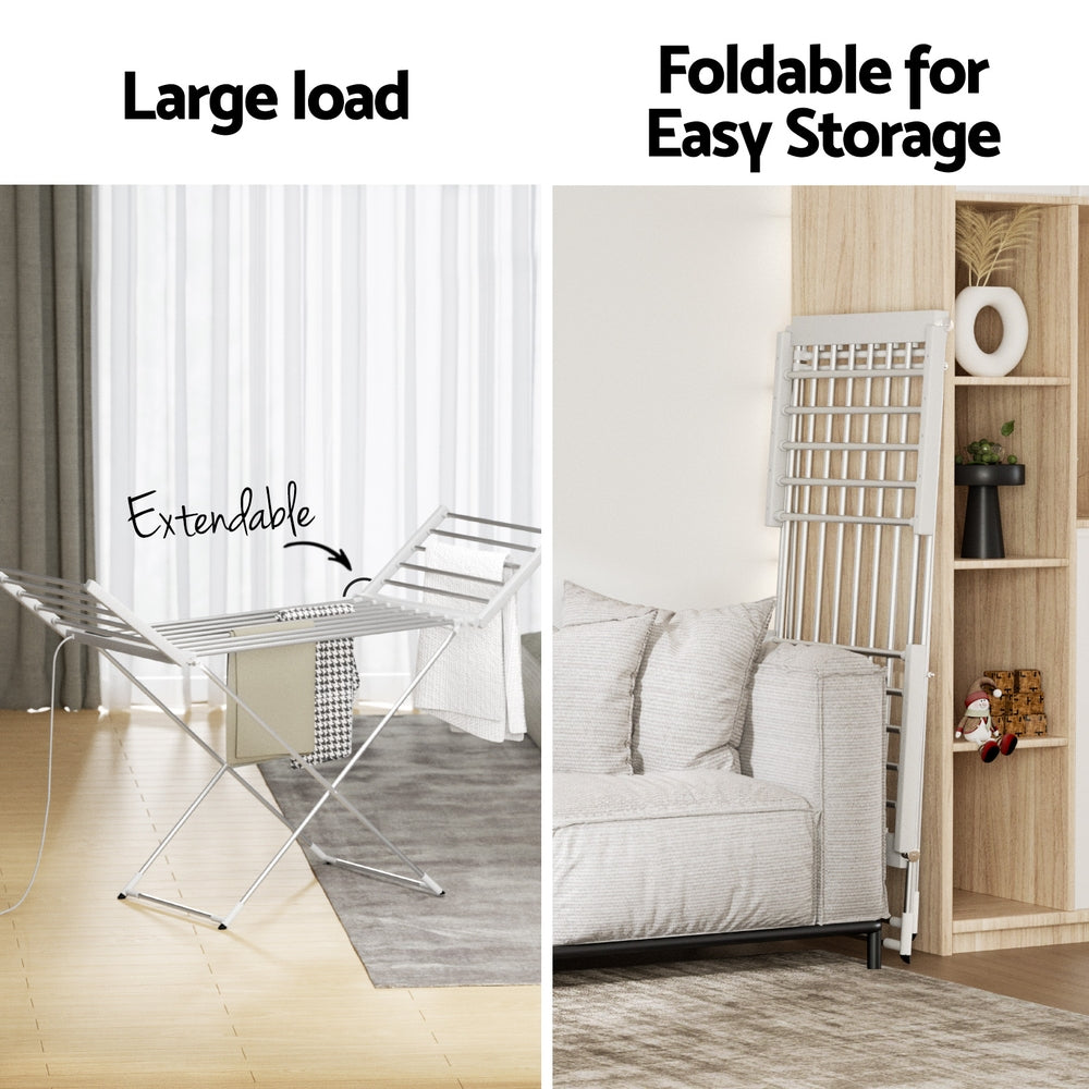 Devanti Foldable Electric Heated Towel Rail Rack with 24H Timer Devanti