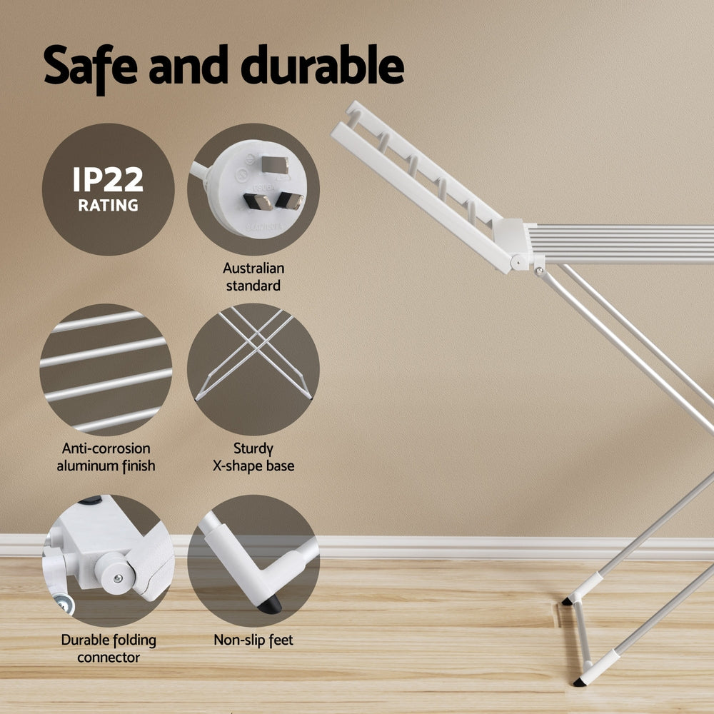 Devanti Foldable Electric Heated Towel Rail Rack with 24H Timer Devanti