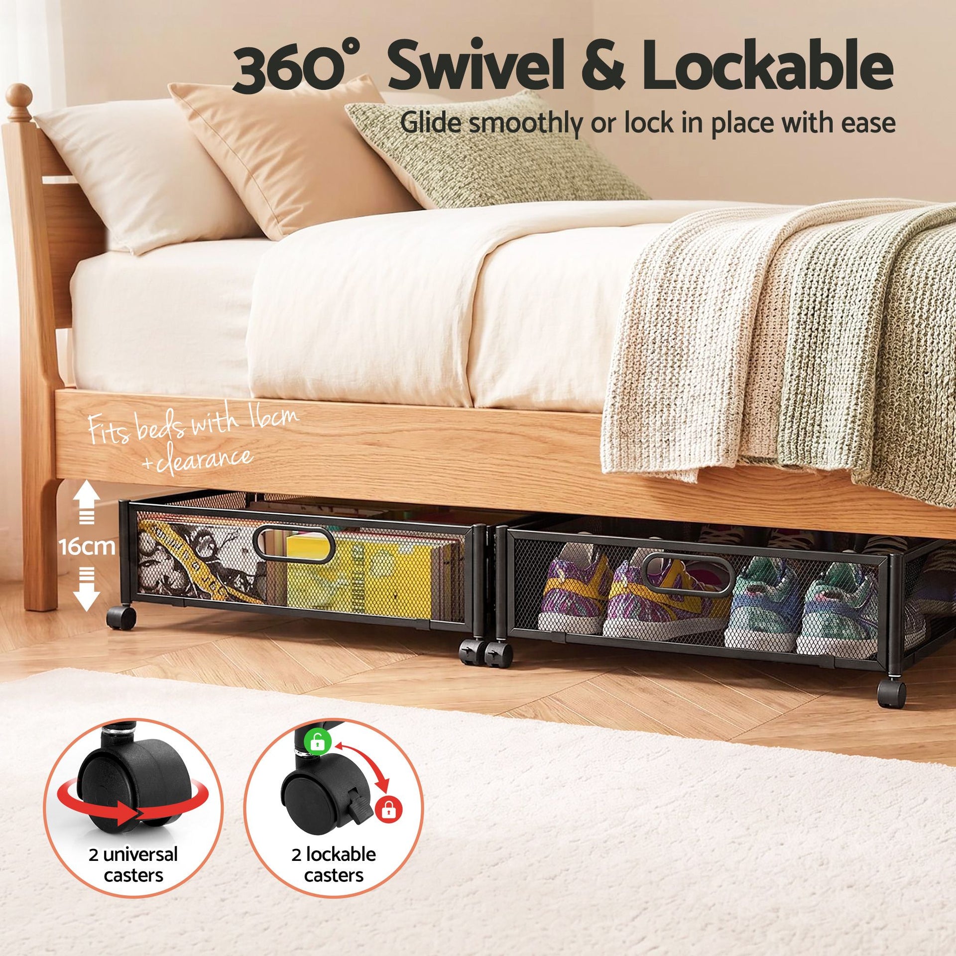 Artiss 4X Under Bed Storage Containers Metal Boxes Quilt Organiser with Wheels Awezingly
