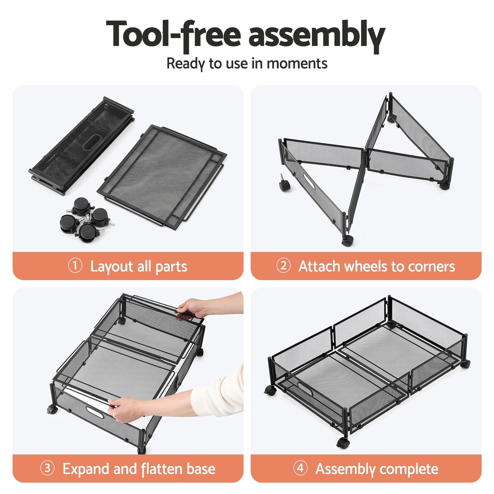 Artiss 4X Under Bed Storage Containers Metal Boxes Quilt Organiser with Wheels Awezingly