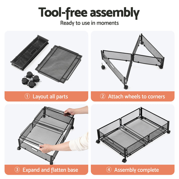 Artiss 4X Under Bed Storage Containers Metal Boxes Quilt Organiser with Wheels Awezingly