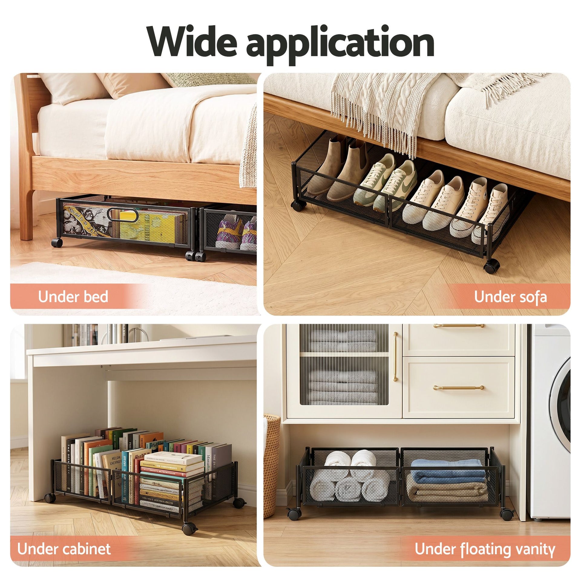 Artiss 4X Under Bed Storage Containers Metal Boxes Quilt Organiser with Wheels Awezingly