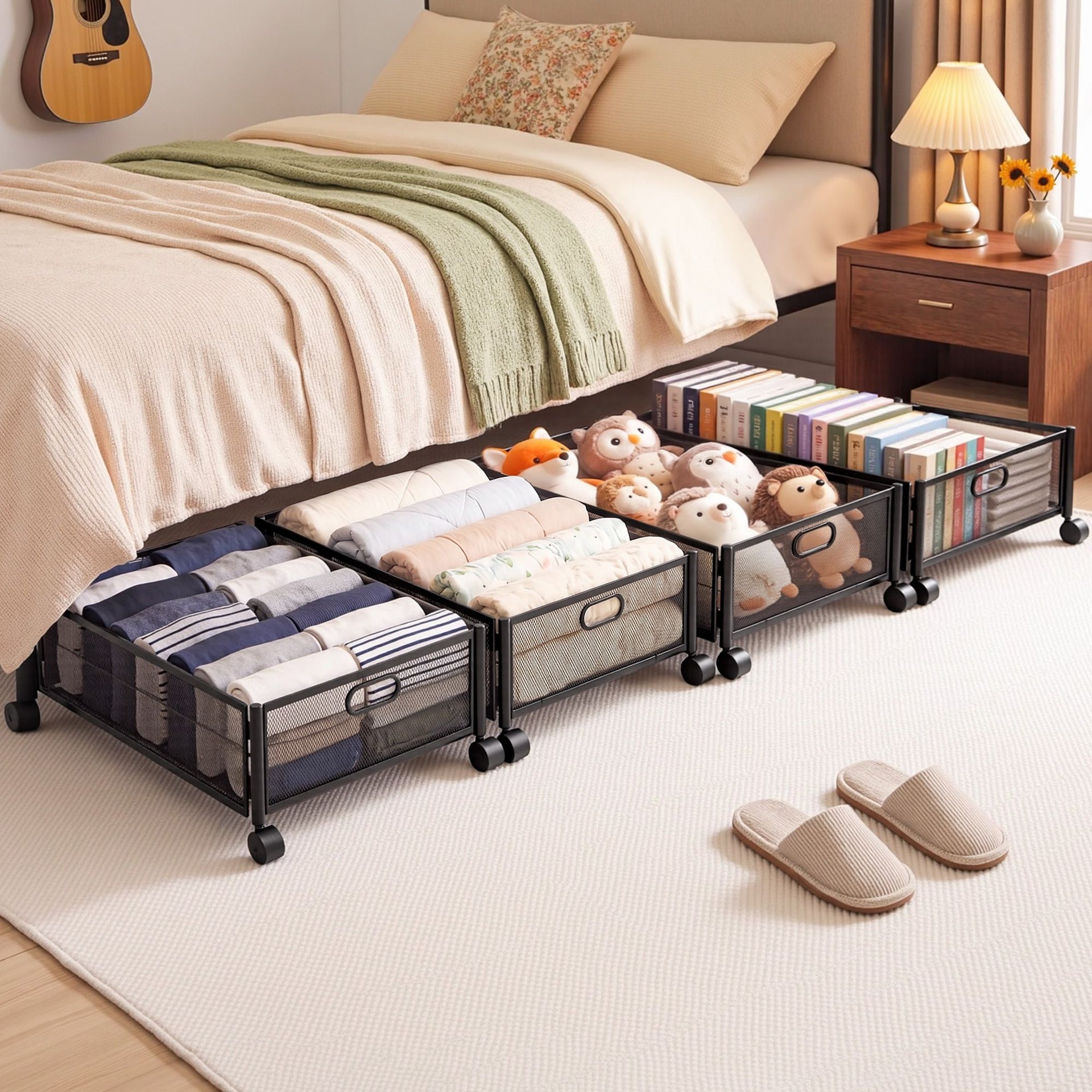 Artiss 4X Under Bed Storage Containers Metal Boxes Quilt Organiser with Wheels Awezingly