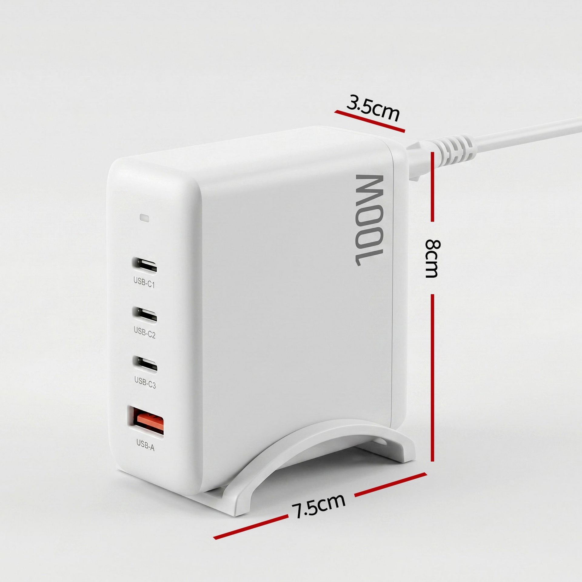Devanti USB C Charger 100W Fast Charger 4 Port GaN Desktop Station White Awezingly