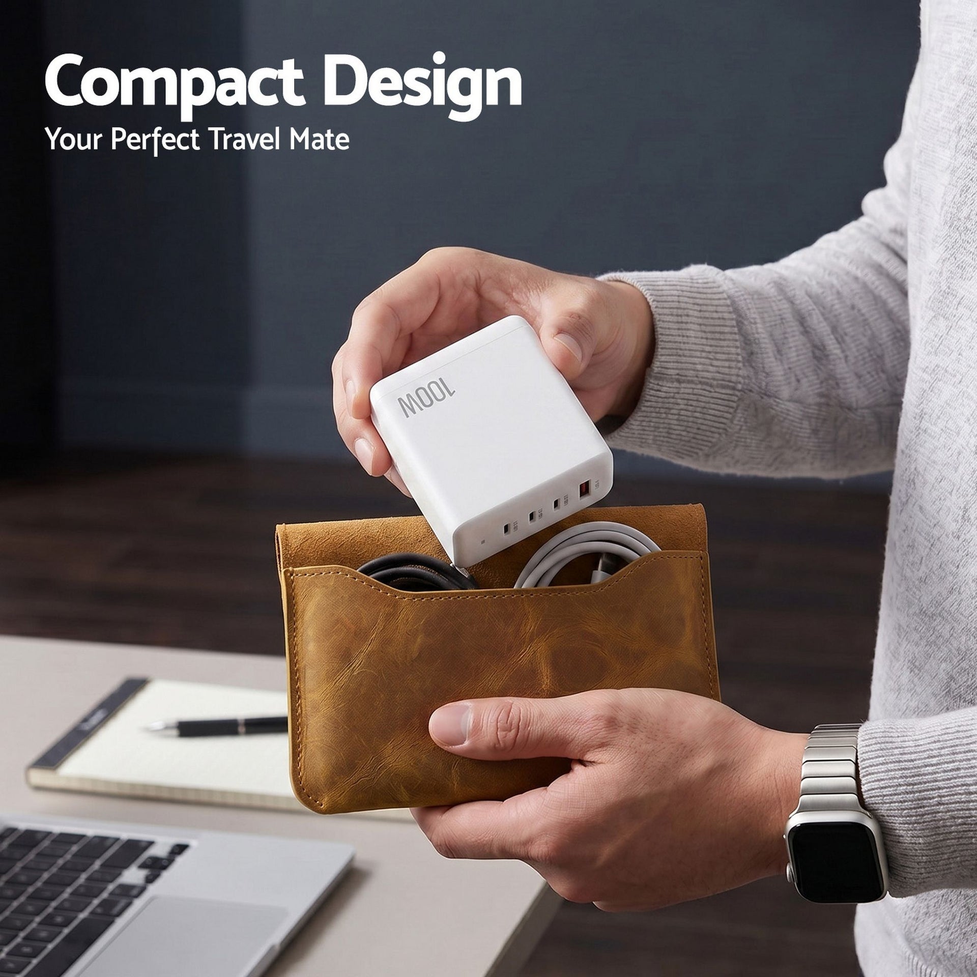 Devanti USB C Charger 100W Fast Charger 4 Port GaN Desktop Station White Awezingly