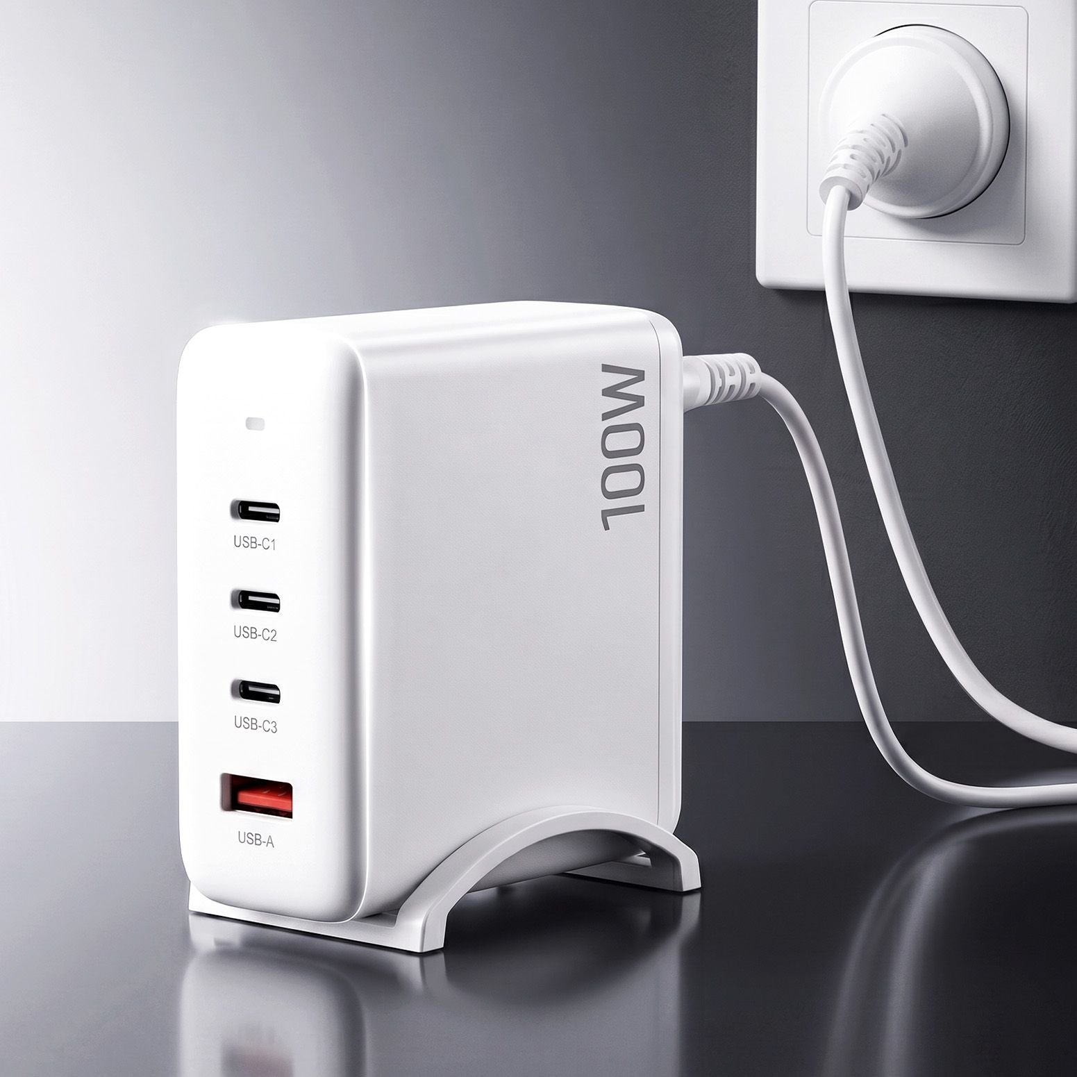 Devanti USB C Charger 100W Fast Charger 4 Port GaN Desktop Station White Awezingly