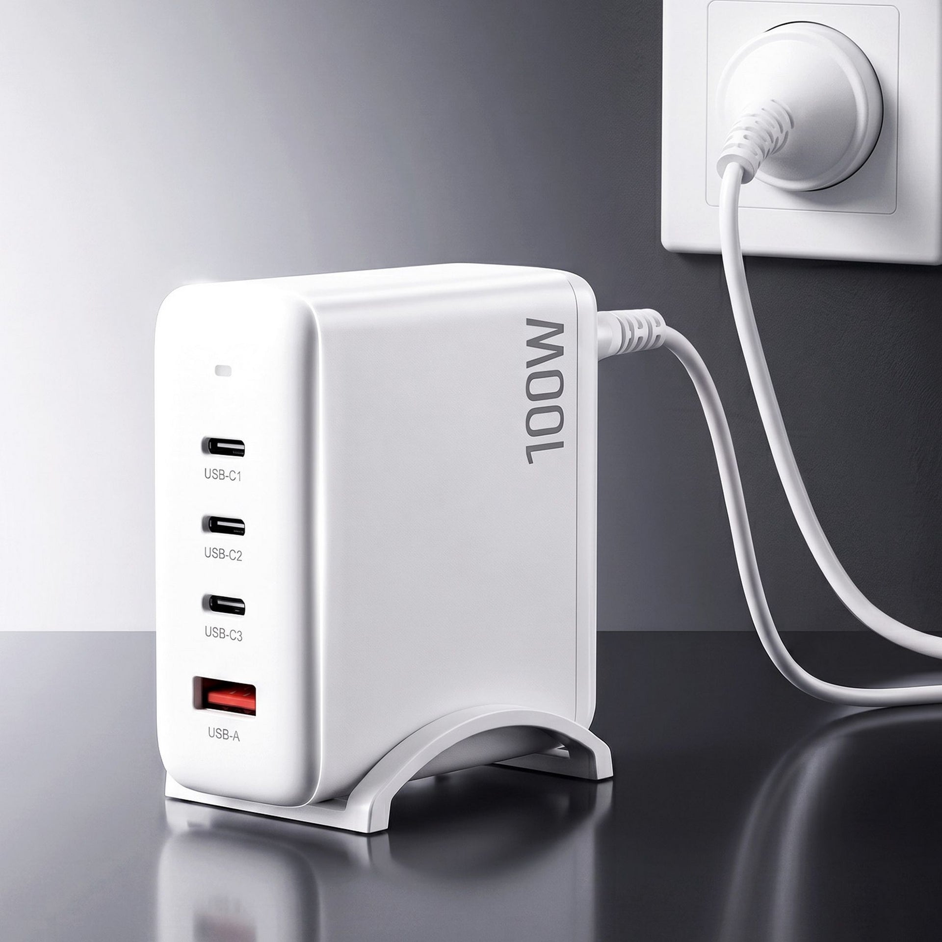 Devanti USB C Charger 100W Fast Charger 4 Port GaN Desktop Station White Awezingly