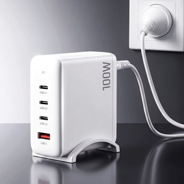 Devanti USB C Charger 100W Fast Charger 4 Port GaN Desktop Station White Awezingly