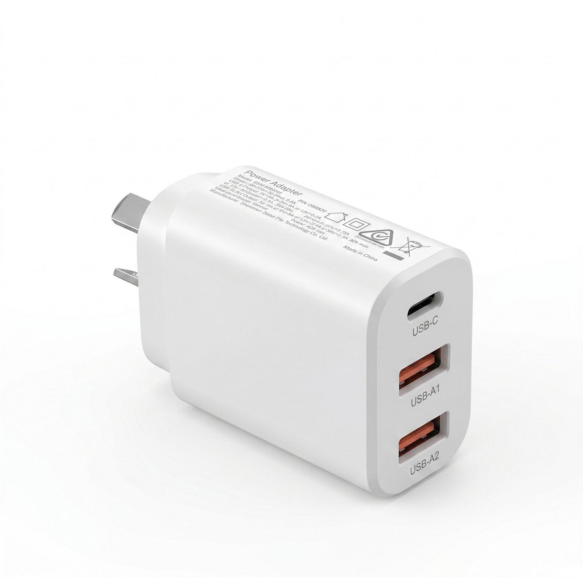 Devanti USB C Charger 30W Fast Charger 3 Port PD Charging Block White Awezingly