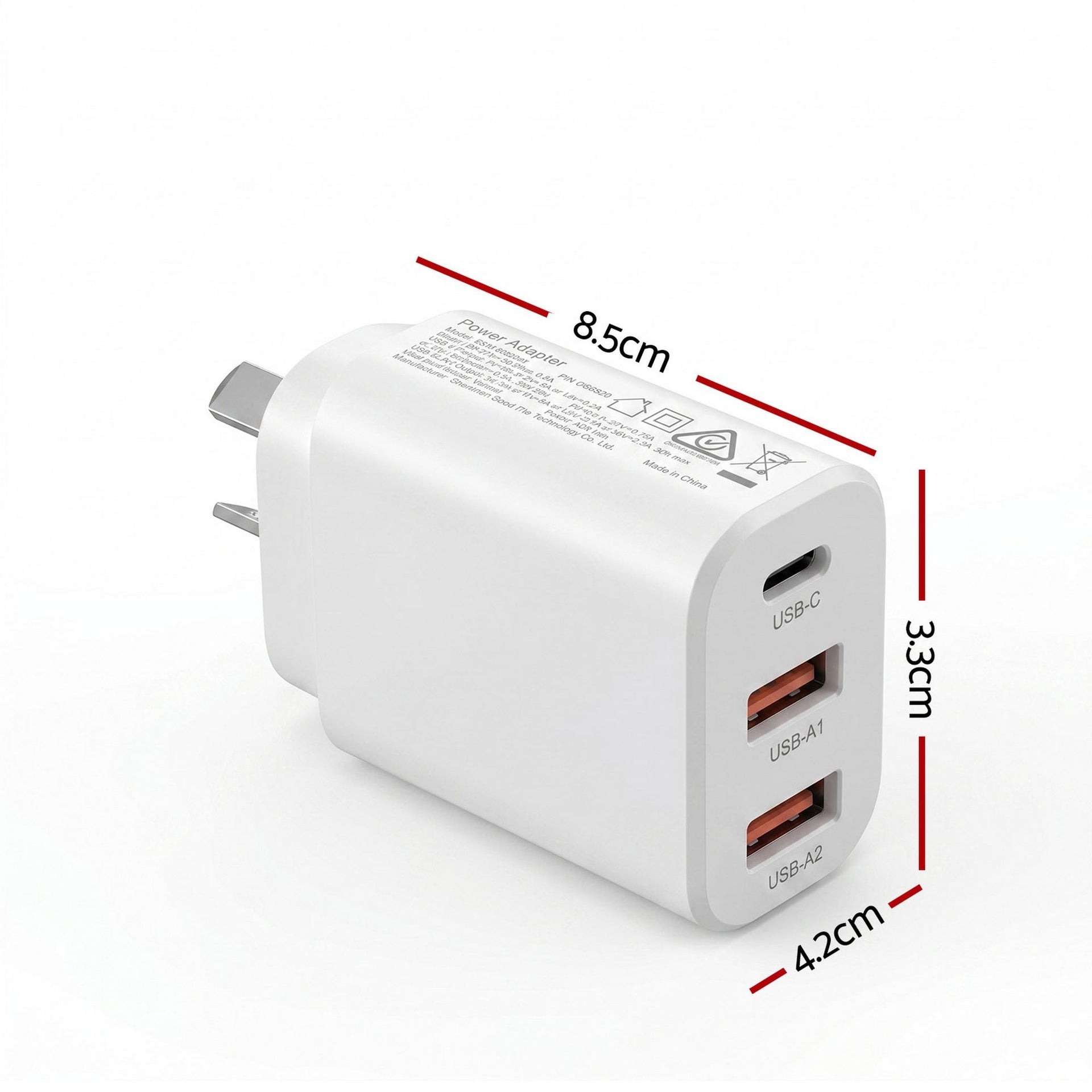 Devanti USB C Charger 30W Fast Charger 3 Port PD Charging Block White Awezingly