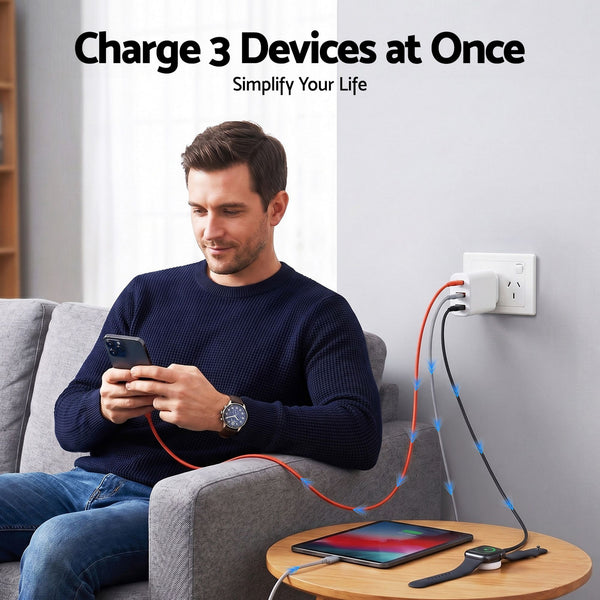 Devanti USB C Charger 30W Fast Charger 3 Port PD Charging Block White Awezingly