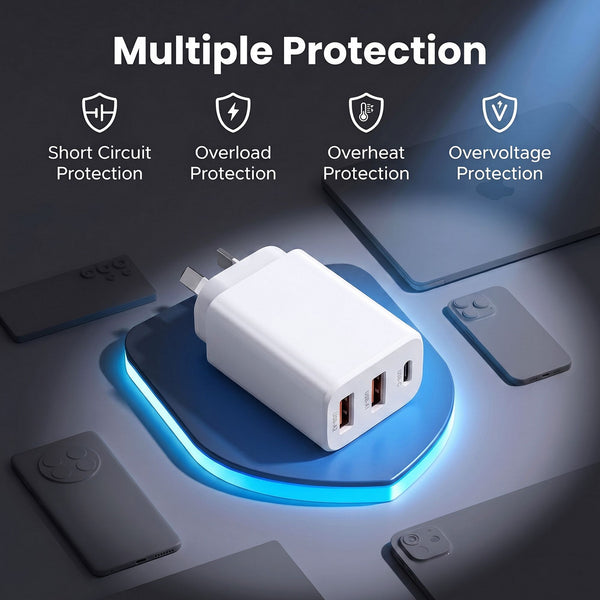 Devanti USB C Charger 30W Fast Charger 3 Port PD Charging Block White Awezingly
