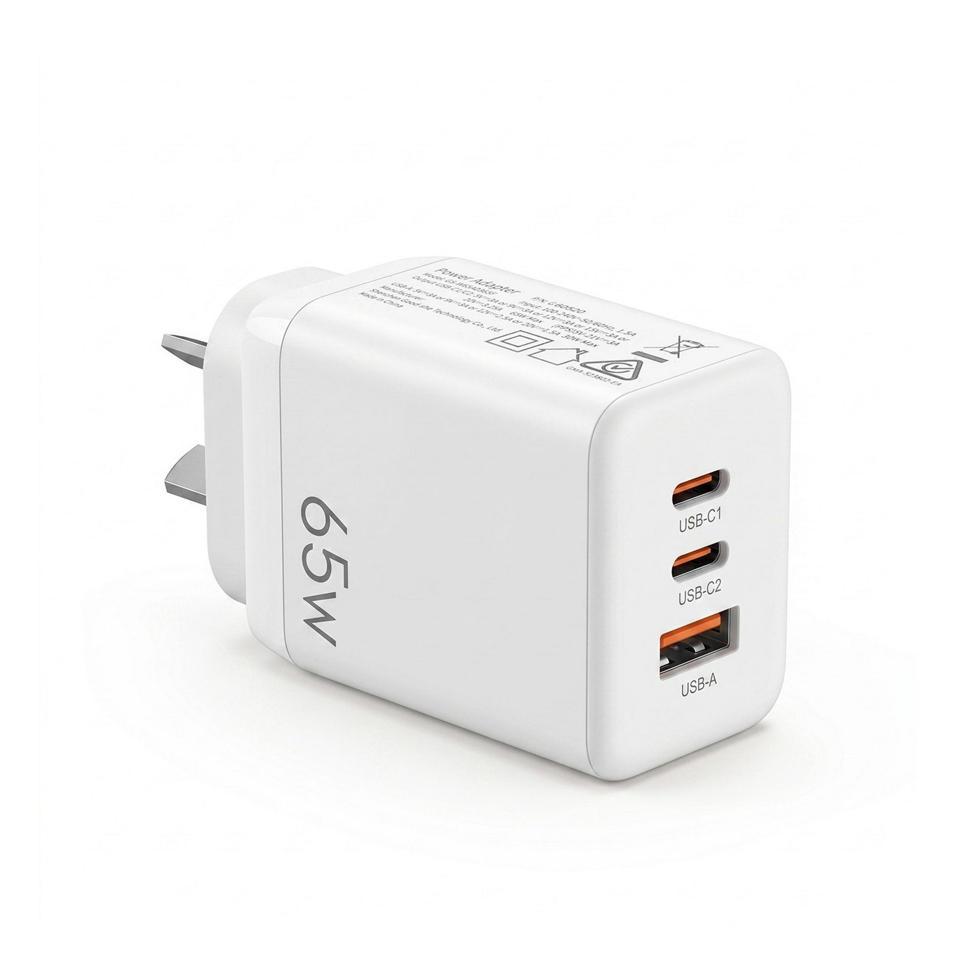 Devanti USB C Charger 65W Fast Charger 3 Port PD Wall Adapter White Awezingly