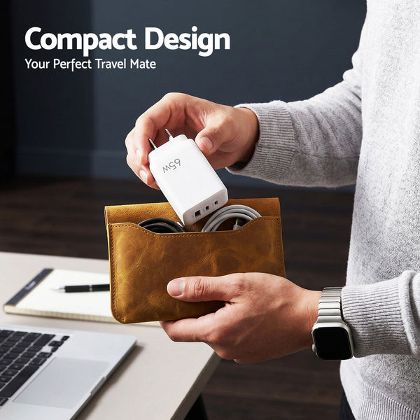 Devanti USB C Charger 65W Fast Charger 3 Port PD Wall Adapter White Awezingly