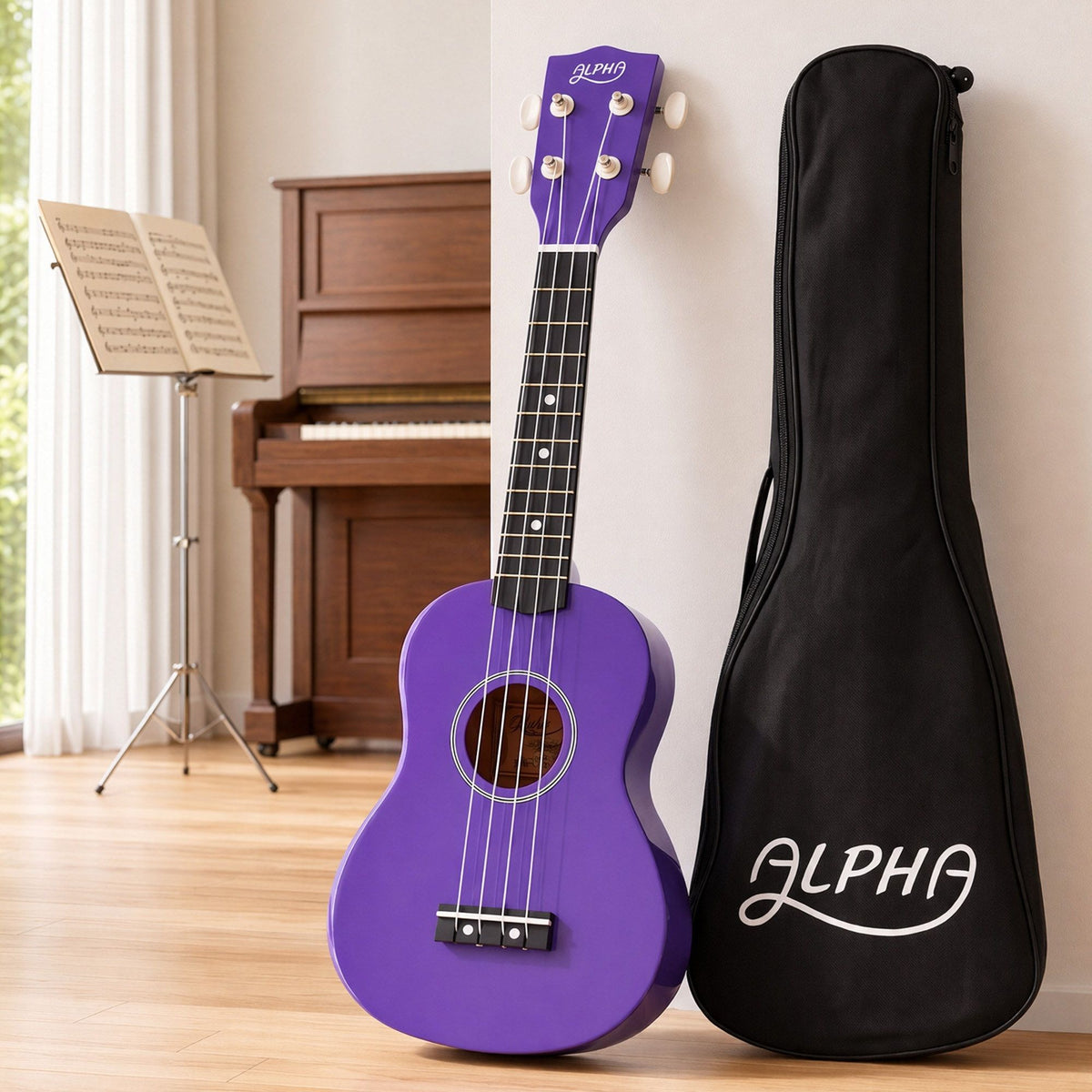 Alpha 21 Inch Ukulele Soprano Beginner Acoustic Small Guitar Kids Strings Purple Awezingly