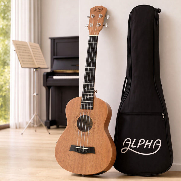 Alpha 26 Inch Solid Mahogany Tenor Ukulele Electric Acoustic EQ System Kit 18 Frets Natural Awezingly