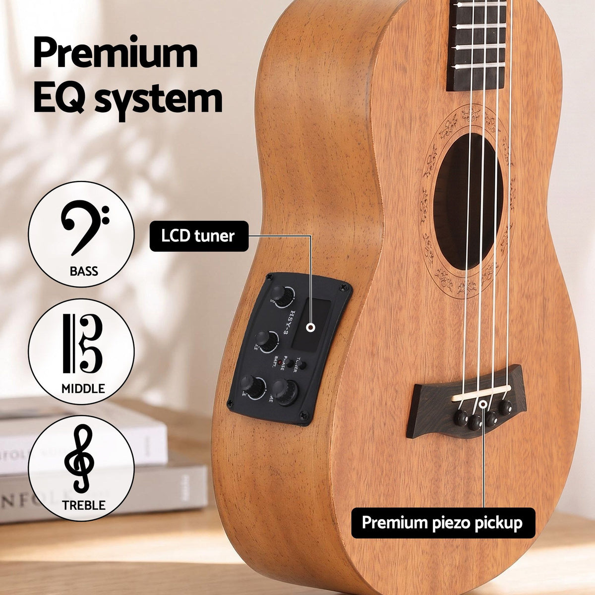 Alpha 26 Inch Solid Mahogany Tenor Ukulele Electric Acoustic EQ System Kit 18 Frets Natural Awezingly