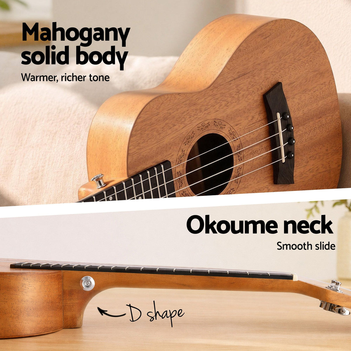 Alpha 26 Inch Solid Mahogany Tenor Ukulele Electric Acoustic EQ System Kit 18 Frets Natural Awezingly