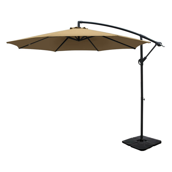 Instahut 3m Umbrella w/Base Outdoor Cantilever Beach Garden Patio Parasol Beige Awezingly