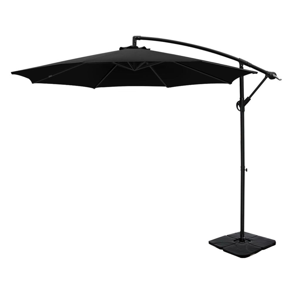 Instahut 3m Umbrella w/Base Outdoor Cantilever Beach Garden Patio Parasol Black Awezingly