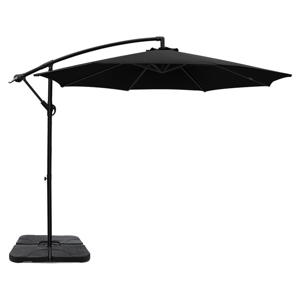 Instahut 3m Umbrella w/Base Outdoor Cantilever Beach Garden Patio Parasol Black Awezingly