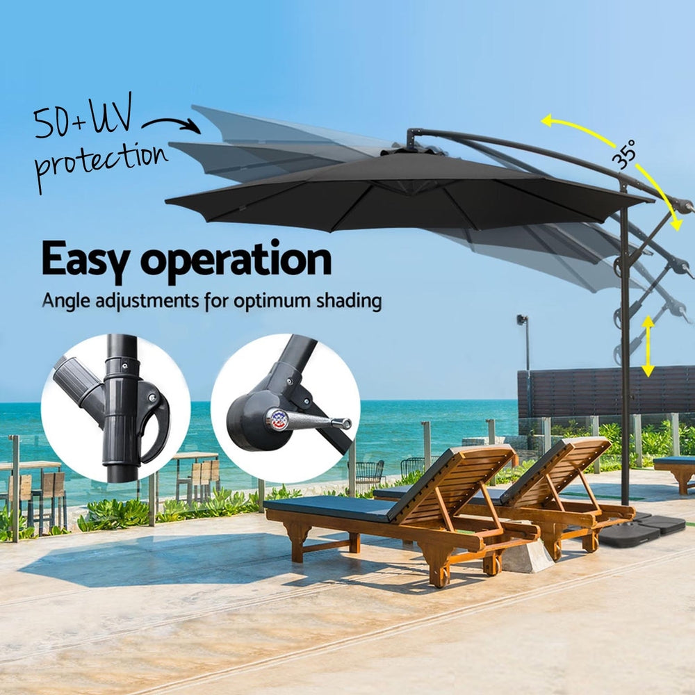 Instahut 3m Umbrella w/Base Outdoor Cantilever Beach Garden Patio Parasol Black Awezingly