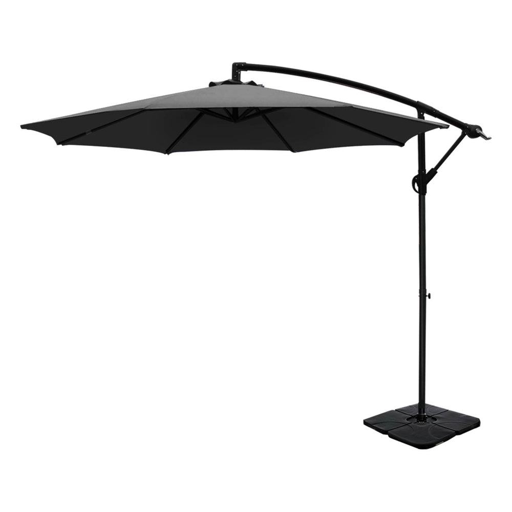 Instahut 3m Umbrella w/Base Outdoor Cantilever Beach Garden Patio Parasol Charcoal Awezingly