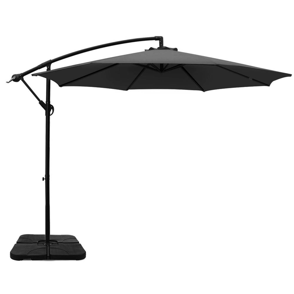 Instahut 3m Umbrella w/Base Outdoor Cantilever Beach Garden Patio Parasol Charcoal Awezingly