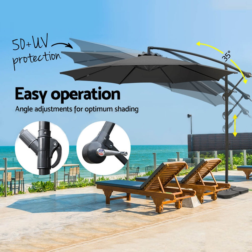 Instahut 3m Umbrella w/Base Outdoor Cantilever Beach Garden Patio Parasol Charcoal Awezingly