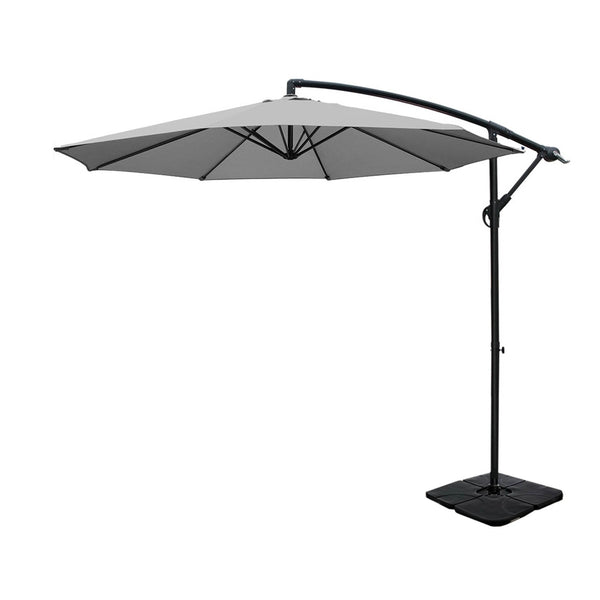 Instahut Umbrella Outdoor Umbrellas Cantilever Sun Stand UV Garden Base Grey 3M Awezingly