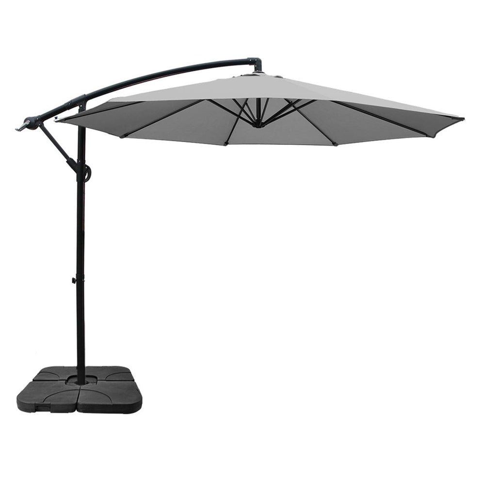 Instahut Umbrella Outdoor Umbrellas Cantilever Sun Stand UV Garden Base Grey 3M Awezingly