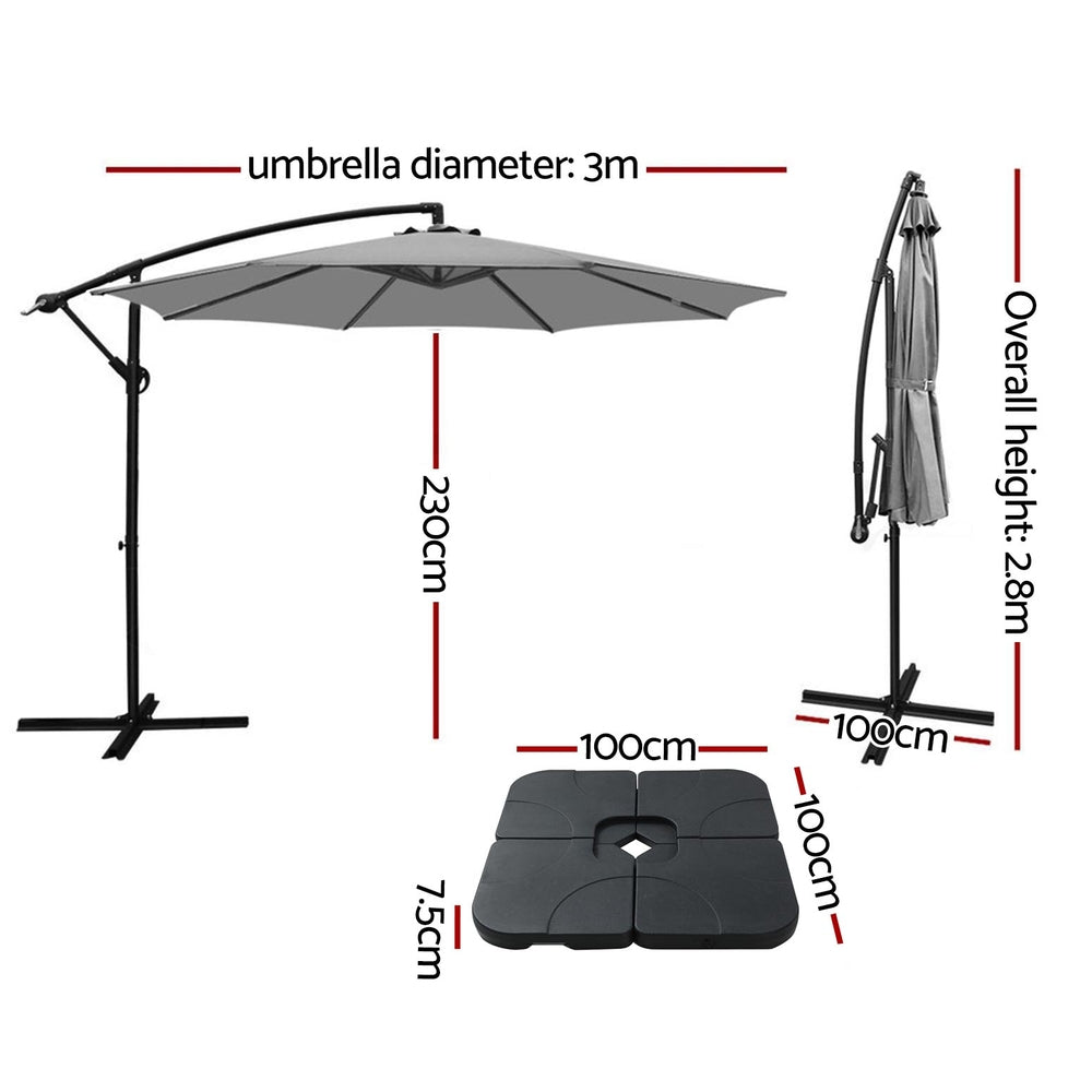 Instahut Umbrella Outdoor Umbrellas Cantilever Sun Stand UV Garden Base Grey 3M Awezingly