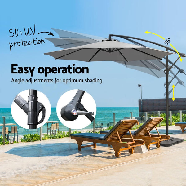 Instahut Umbrella Outdoor Umbrellas Cantilever Sun Stand UV Garden Base Grey 3M Awezingly
