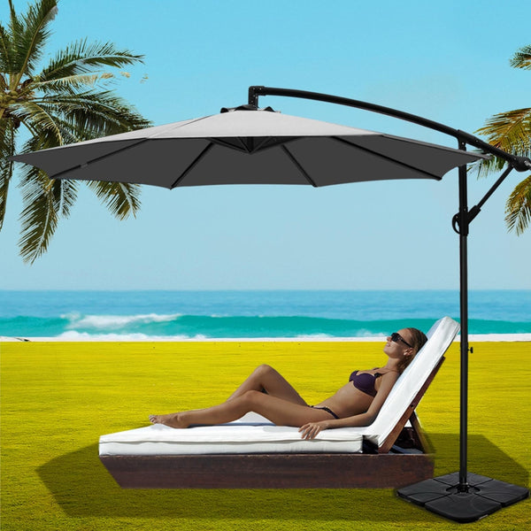 Instahut Umbrella Outdoor Umbrellas Cantilever Sun Stand UV Garden Base Grey 3M Awezingly