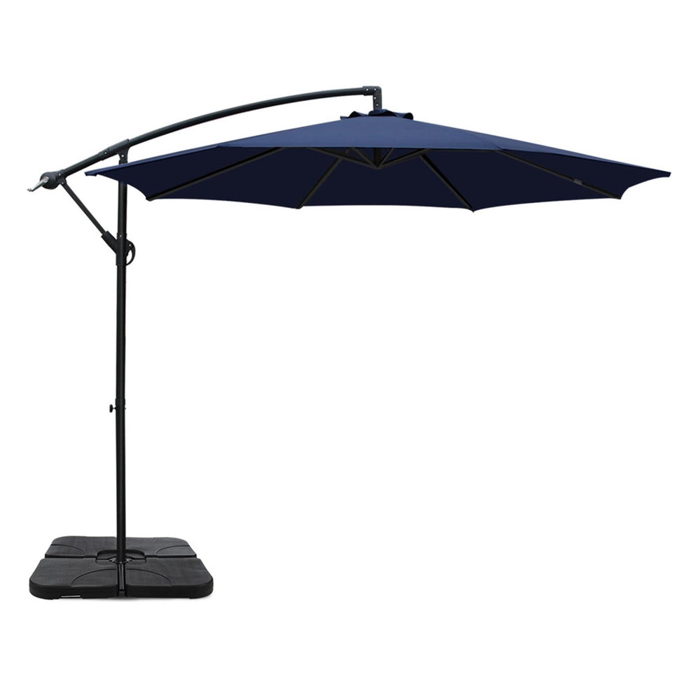 Instahut 3m Umbrella w/Base Outdoor Cantilever Beach Garden Patio Parasol Navy Awezingly