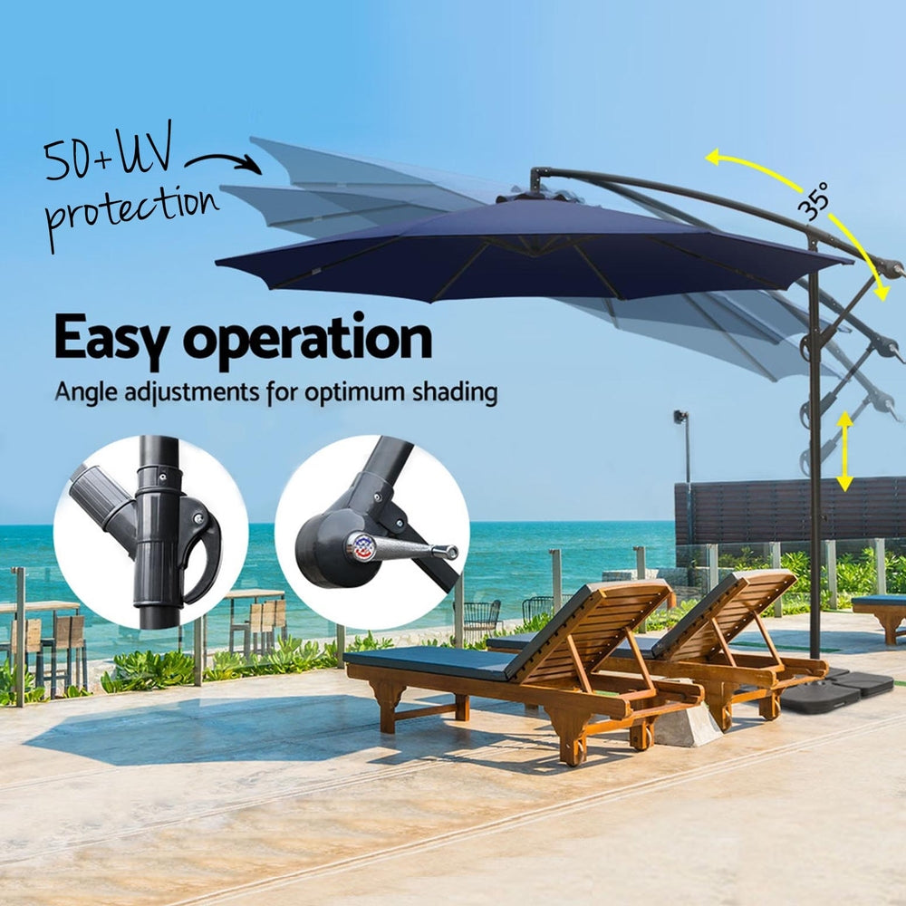 Instahut 3m Umbrella w/Base Outdoor Cantilever Beach Garden Patio Parasol Navy Awezingly