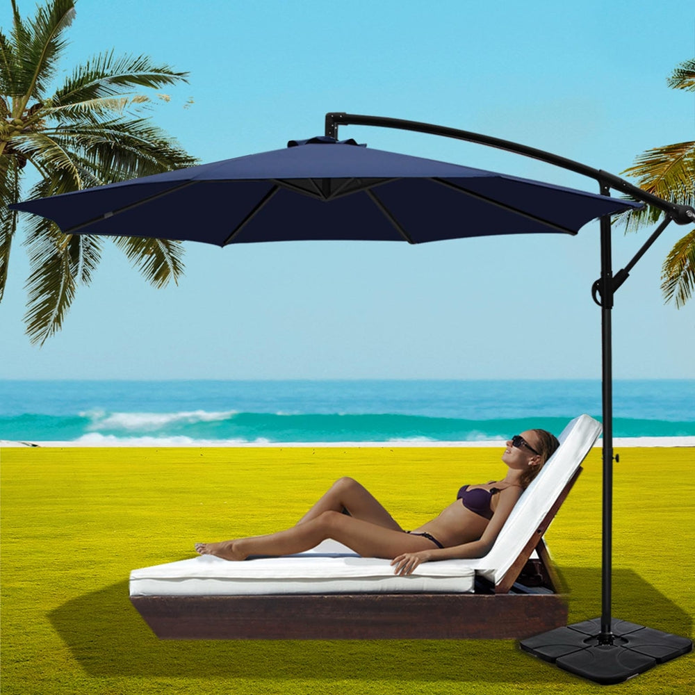 Instahut 3m Umbrella w/Base Outdoor Cantilever Beach Garden Patio Parasol Navy Awezingly