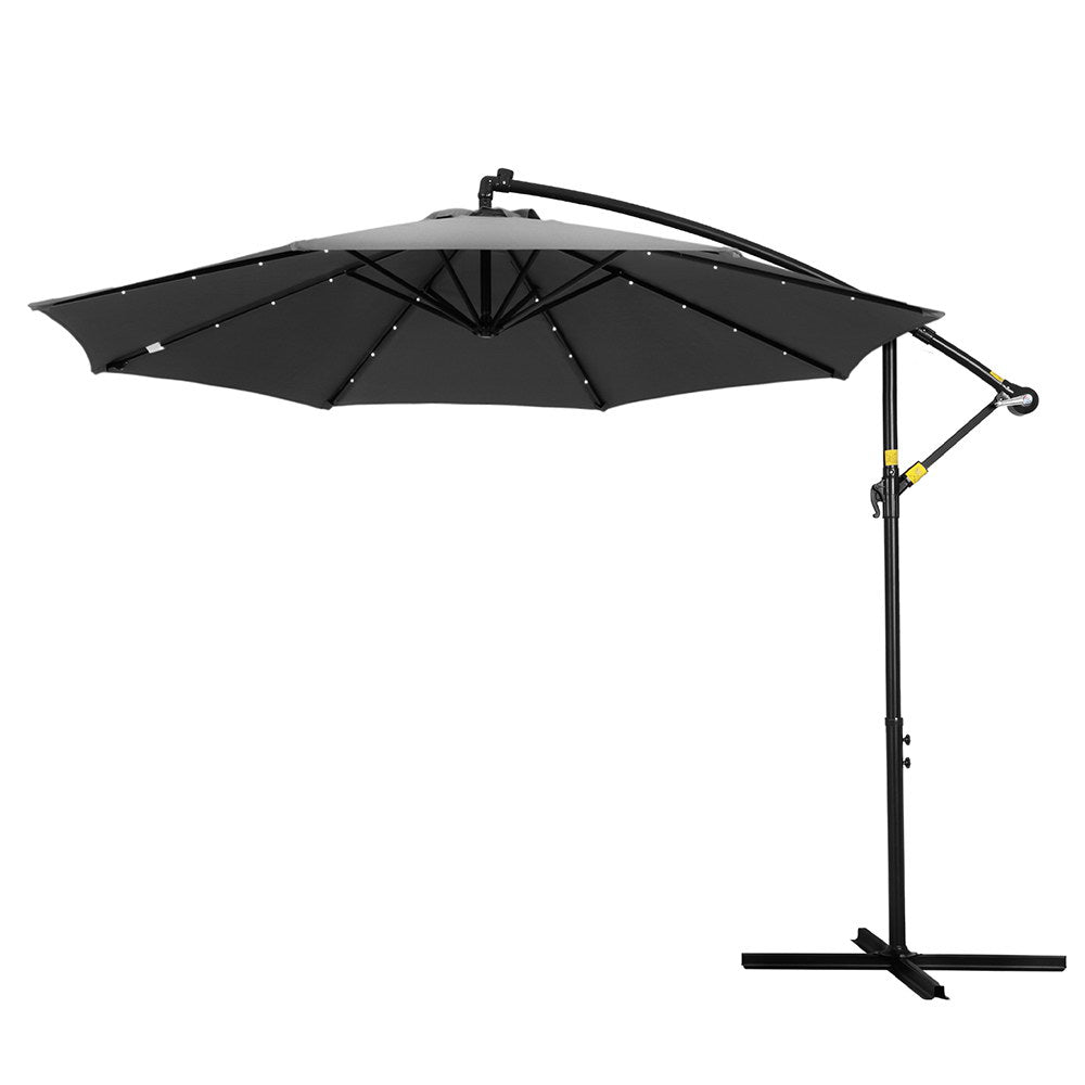 Instahut Outdoor Umbrella 3M Cantilever Beach LED Garden Shade Patio Charcoal Instahut
